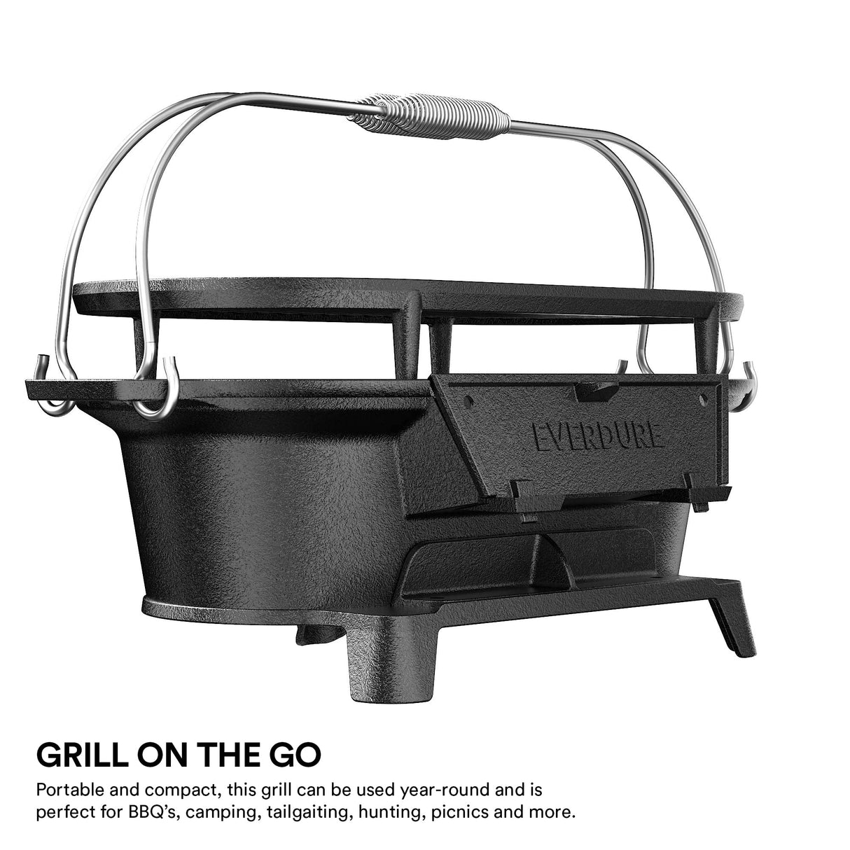 Everdure Oval Cast Iron Grill & Cover – Outdoor, Portable Charcoal Grill and Tabletop Cast Iron Skillet - 100% Cast Iron, Enameled, Durable, Small Charcoal Grill, Camping Stove, Hibachi Grill Everdure