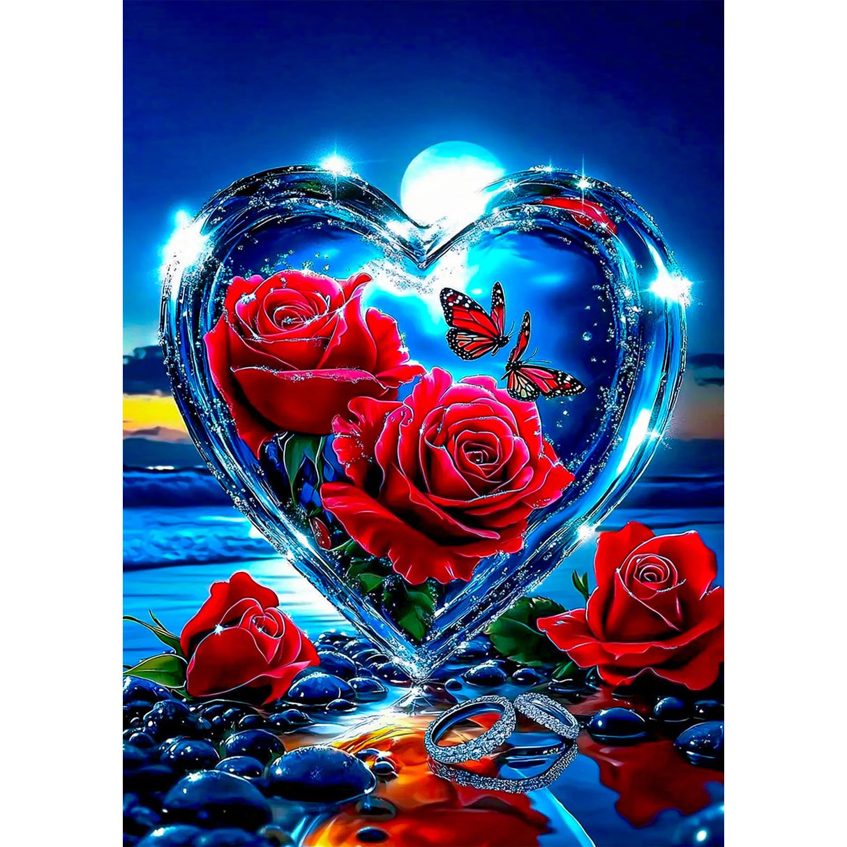 EOBROMD 5D Diamond Art Painting Kits for Adults Beginners Seaside, DIY Rose Kits for Adults, Full Round Drill Diamond Dot Gem Art Kits Home Wall Decor 12x16inch EOBROMD