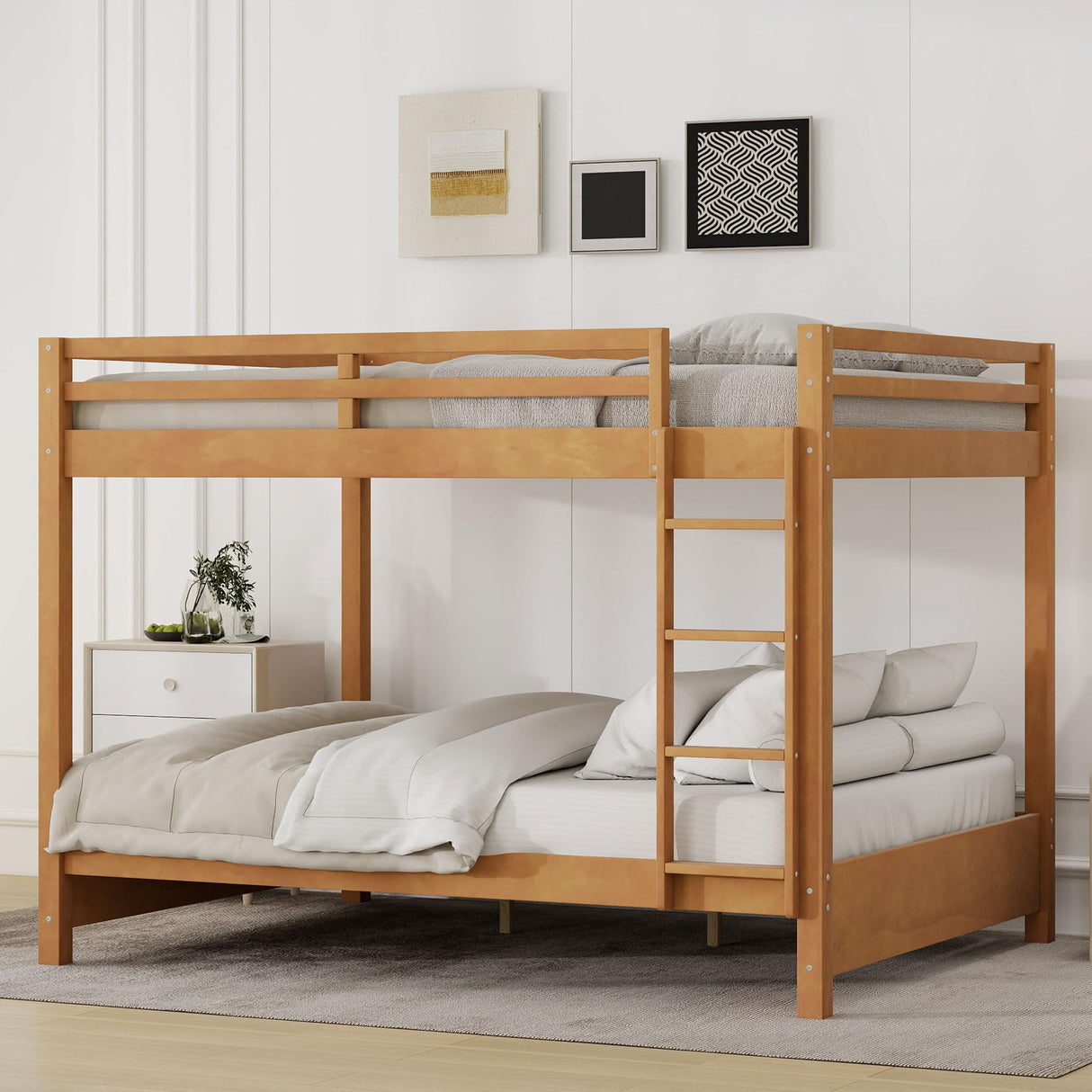 Harper & Bright Designs Queen Over Queen Bunk Bed with Guardrails, Wood Bunk Beds with Ladder, Bunk Bed Frame for Kids, Adults, Teens, Space-Saving, Solid Wood Structure, Natural Harper & Bright Designs