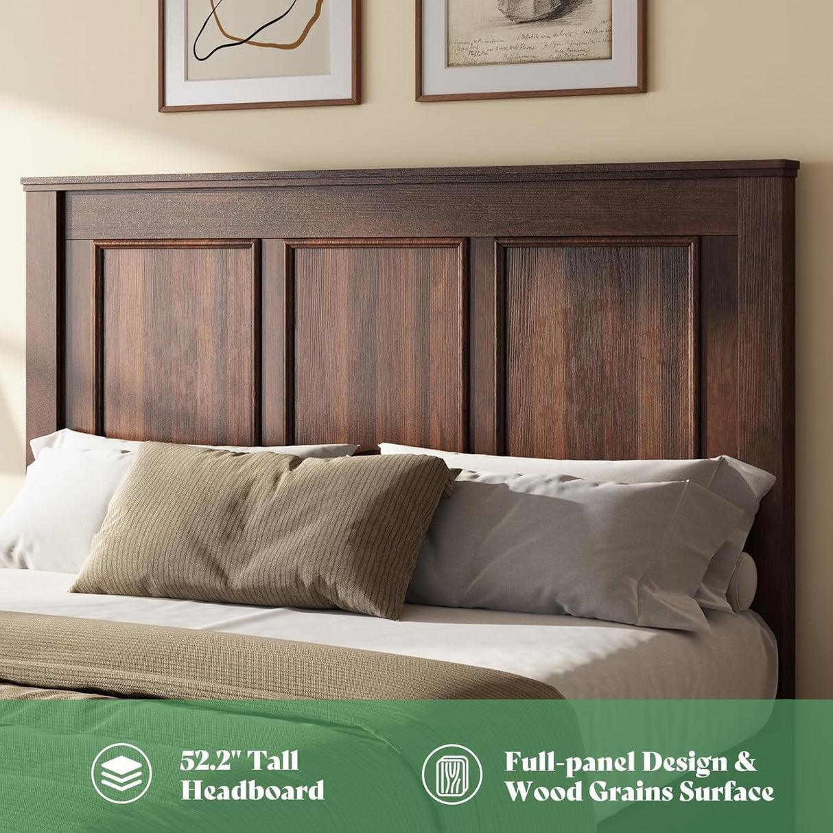 AMERLIFE Farmhouse Full Size Bed Frame with 52.2" Tall Headboard & Footboard, Wood Platform Bed Frame with 2 Large Storage Drawers, Noiseless, No Box Spring Needed, Rustic Brown AMERLIFE