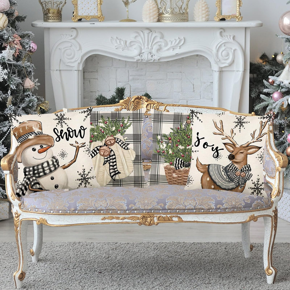 ONFAON Christmas Decorations - Christmas Pillow Covers 18x18 Set of 4, Holiday Christmas Decor Home Sofa Couch Cushion Indoor Decorations ONFAON