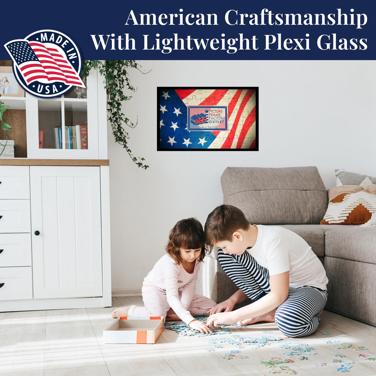 PictureFrameFactoryOutlet 20x29 Puzzle Frame - Showcase Your Artwork and Puzzles with Elegance and Security - 1.25" Black MDF Frame, Hanging Hardware, and Protective Plexi Glass Included PictureFrameFactoryOutlet