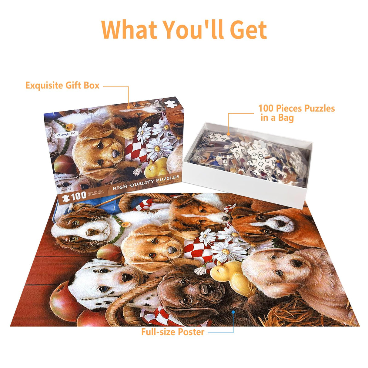 100 Piece Puzzles for Kids Dog Puzzle 100 Piece Puzzles for Adults Puppy Group Photo Puzzles 100 Pieces for Adults, 100 Piece Puzzles for Seniors, Kids Puzzles 100 Piece Dogs Selfie 100 Piece Puzzle CHengQiSM