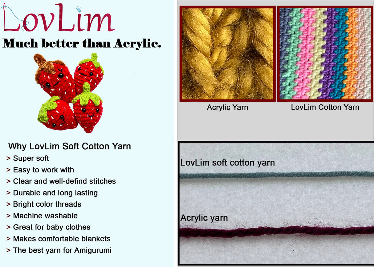 LovLim Crochet Yarn, 10x50g Soft Cotton Yarn Skeins, 1200+ Yards, for Crochet and Knitting, Free Crochet/Amigurumi Patterns, Craft DK Yarn Perfect Starter Kit (Autumn) LovLim