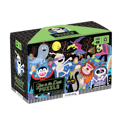 Mudpuppy Haunted Graveyard – 100 Piece Glow in The Dark Jigsaw Puzzle with A Scary Scene of Monsters and Creatures and Hidden Spooky Details in The Dark