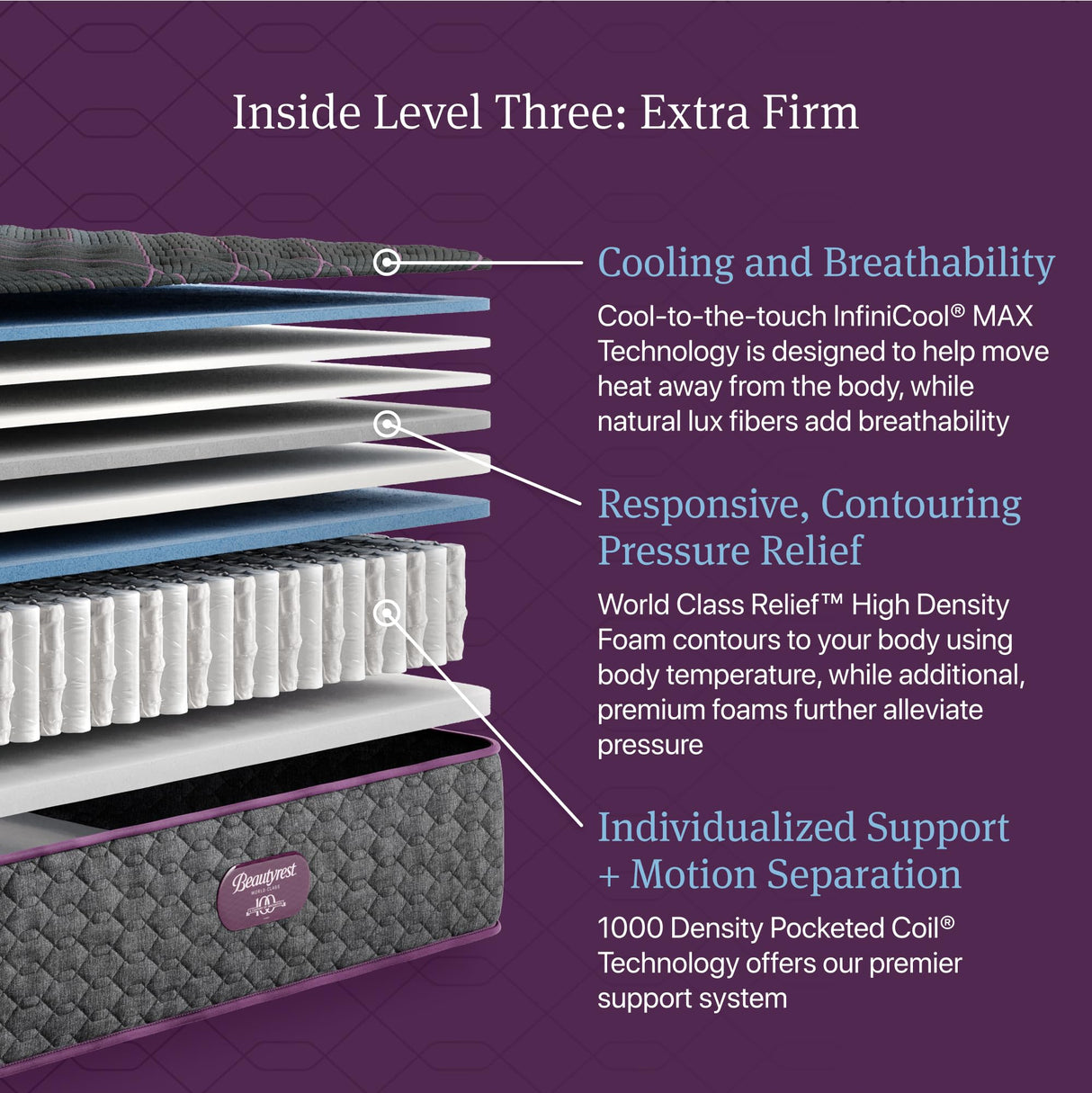 Beautyrest World Class Level Three Extra Firm 14.25" Mattress - King Size - Durable Support, Pressure Relief, Cooling, Motion Separation; CertiPUR-US, 100 Night Sleep Trial and 10 Year Warranty Beautyrest