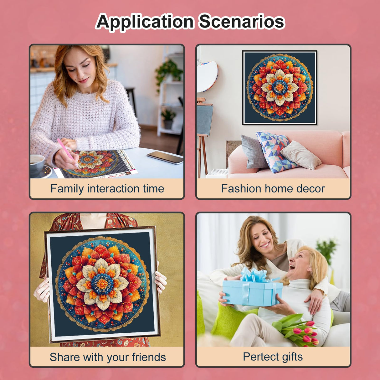 PFFNGPEN Diamond Painting Kits for Adults, 5D DIY Mandala Diamond Art Kits for Beginners, Full Drill Round Diamond Art for Home Wall Decor,12x12 inch PFFNGPEN