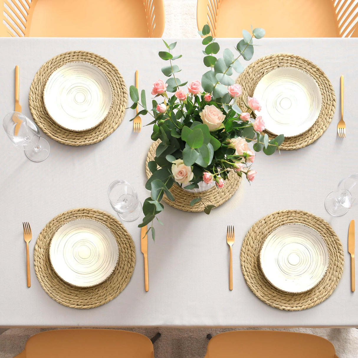 Elcoho 40 Pieces Round Woven Placemats 12 Inch Boho Rattan Placemats Farmhouse Braided Place Mats Woven Plate Chargers Rustic Wicker Table Mats for Dining Table Elcoho