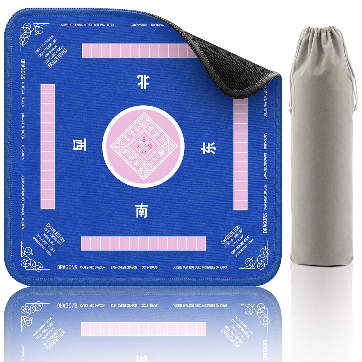 2F22E Mahjong Mat - Non-Slip Noise Reduction Gaming Mat 32.4x32.4 Inch for Mahjong/Poker/Board Games/Card Games/Dominoes (Blue) 2F22E