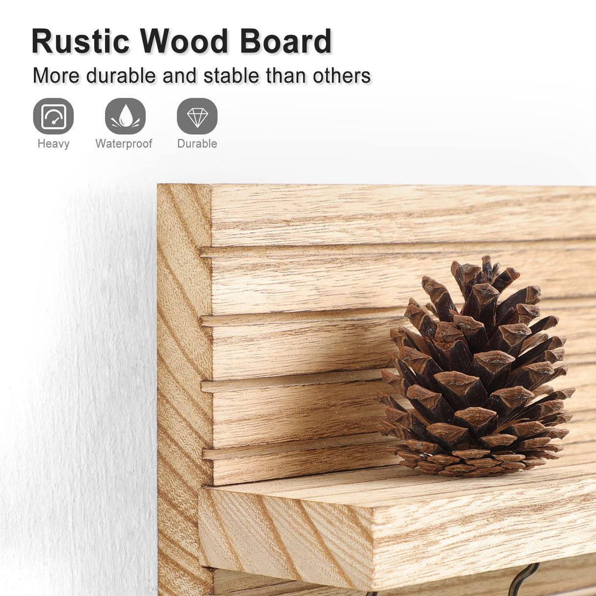 Lwenki Decorative Key Holder for Wall with Shelf, Entryway Shelf with Hooks Holds Leashes, Jackets and Glasses – Sturdy Wood Keyholder Entrance Hanger with Mounting Hardware (Wood) Lwenki