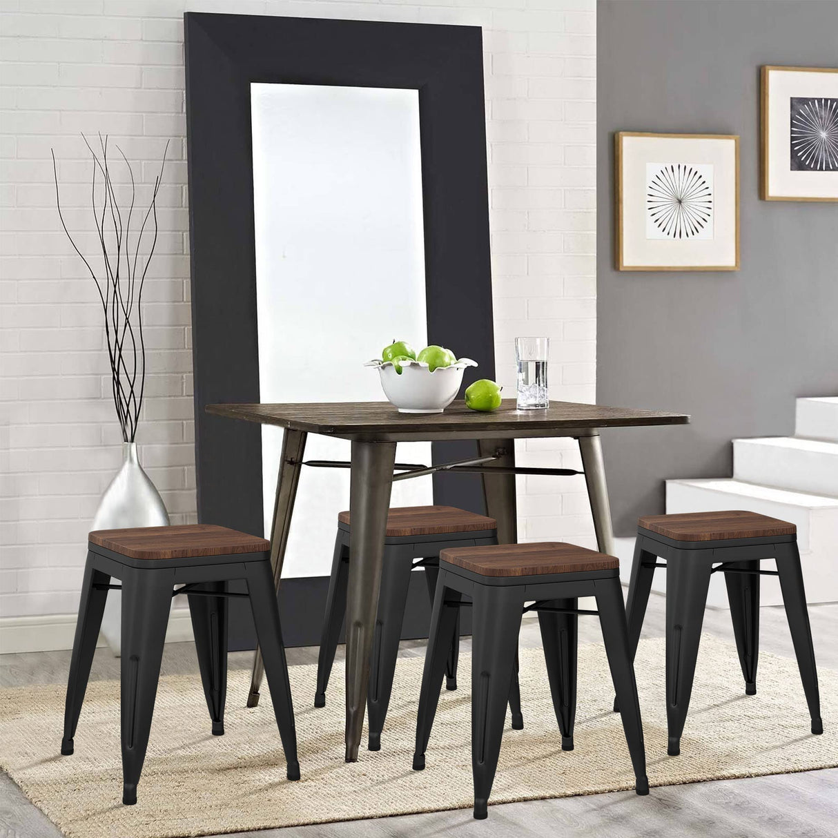 Changjie Furniture 18 Inch Stools Metal Dining Chairs Set of 4 Stackable School Stools Short Stools Stackable Bar Stools Classroom Stools (18 inch, Matte Black) Changjie Furniture