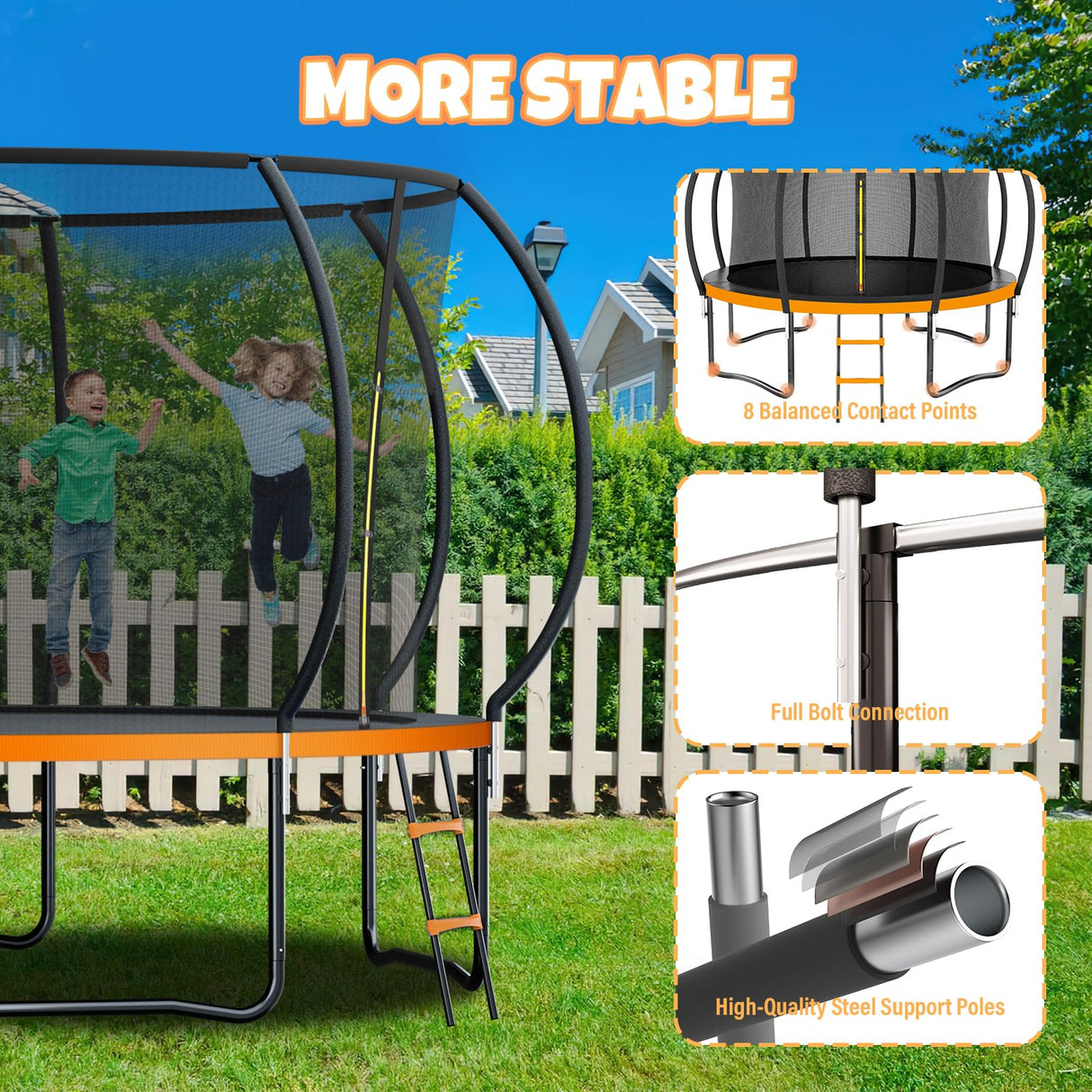 Kiivakii Trampoline 12FT 14FT, Outdoor Trampolines for Kids and Adults, Recreational Trampoline with Ladder & Enclosure Net, Heavy Duty Round Trampoline for Backyard Kiivakii