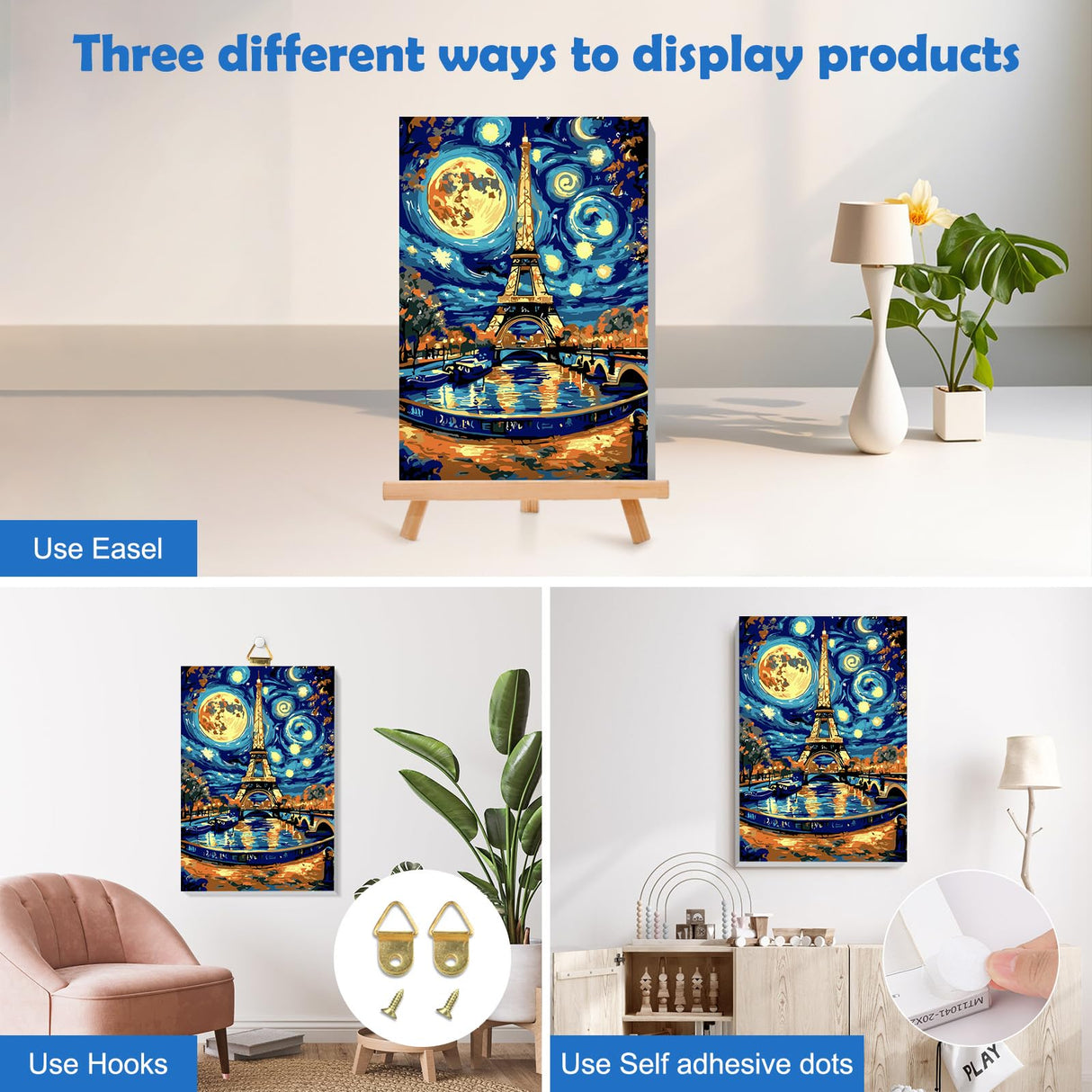 MOGTAA Eiffel Tower Paint by Numbers Kit for Adults Beginners with Frame, Abstract Landscape Adult Paint by Number Kits on Canvas with Easel, Easy DIY Oil Painting Kits for Home Decor, 8x12in MOGTAA