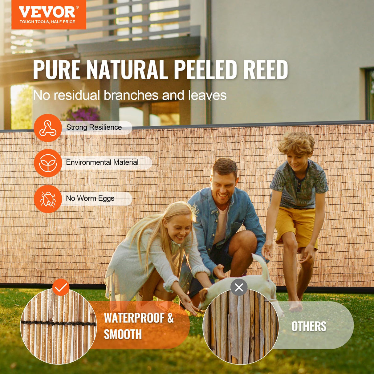 VEVOR Natural Reed Fencing, 4 ft x 16.4 ft, Reed Screen Curtain Balcony Reed Fence Roll for Outdoor Backyard Patio, Decorative Fence for Backyard Garden Fencing Divider, Privacy Screen Panel, Natural VEVOR