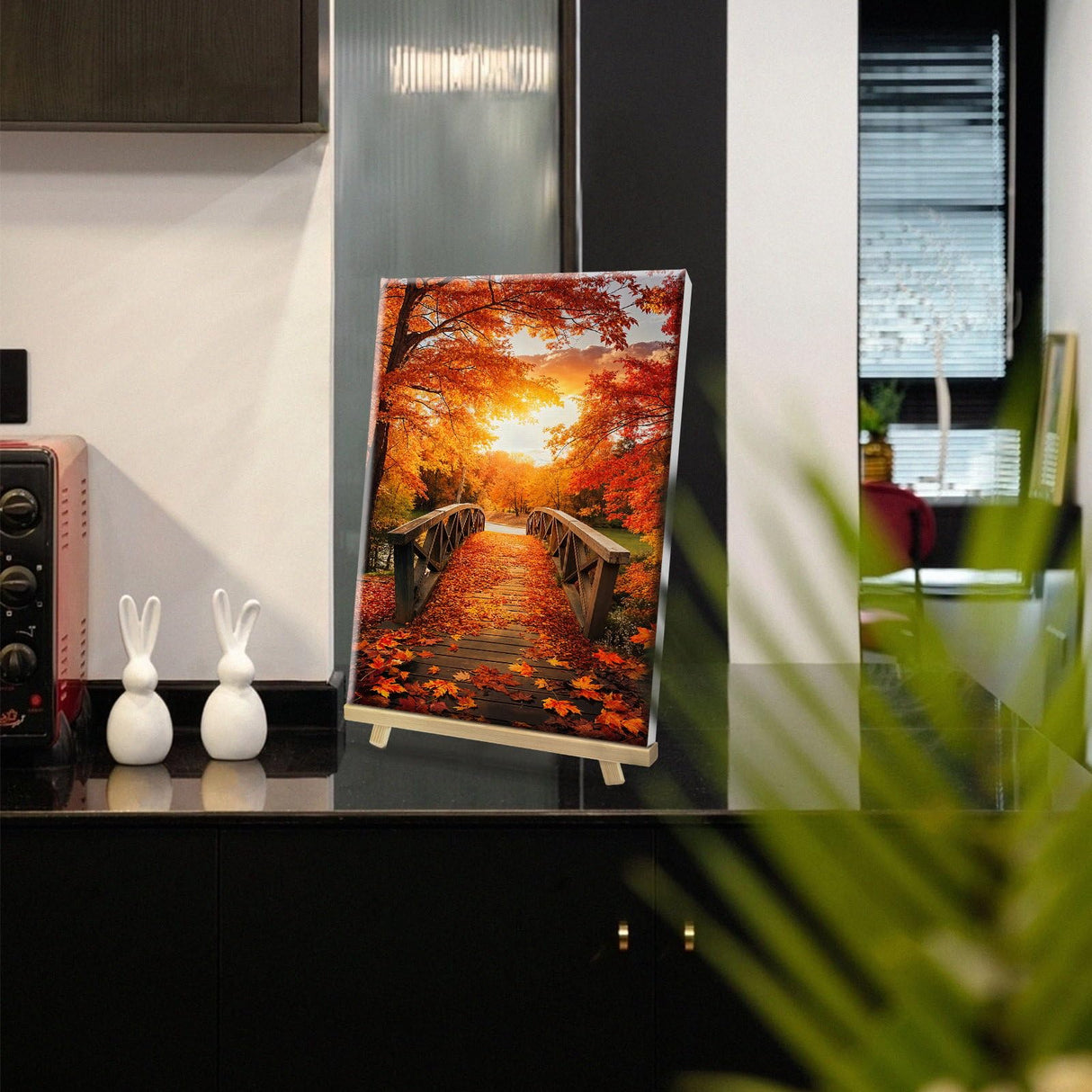 HeeBenor Framed Paint by Numbers Kit for Adults, Autumn Leaves Paint by Numbers Kit for Adults with Easel, DIY Landscape Paint by Number with Frame, Adult Paint by Number Kits Framed Canvas 8x12 Inch HeeBenor