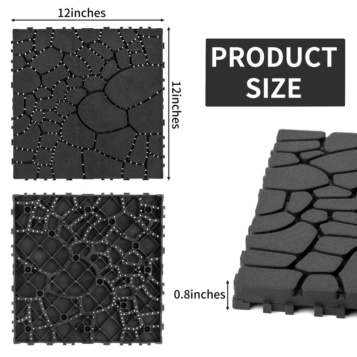 Interlocking Plastic Deck Tiles, 44 Pack, 12"x12" Waterproof Patio Floor Tiles for Indoor and Outdoor, Easy Snap Deck Tiles for Balcony, Garden, Backyard, Pathway and Poolside, All Weather Voyavela