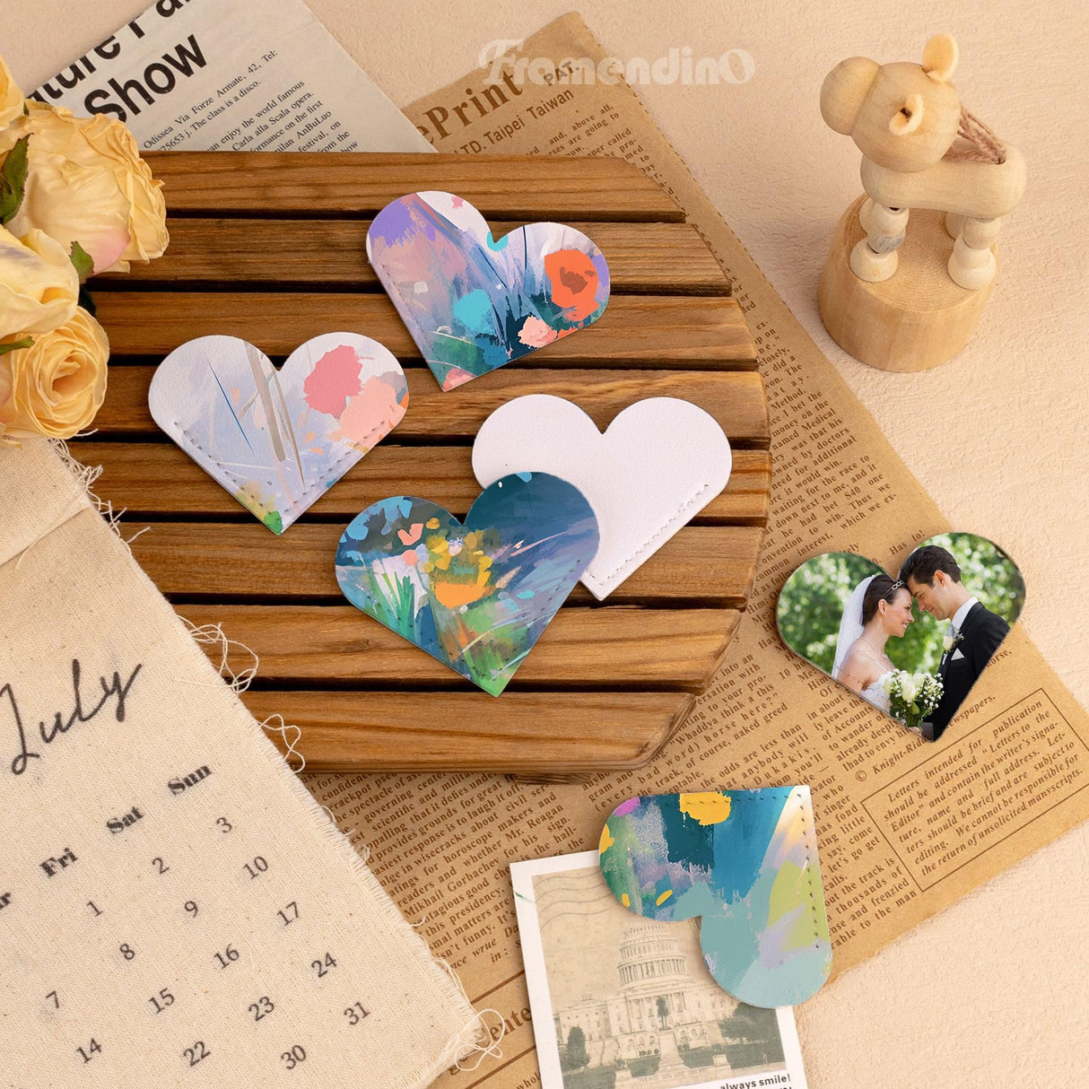 Framendino, 30 Pack Sublimation PU Leather Corner Bookmark Heart-Shaped White Bookmark Blanks for DIY Bookmarks Framendino