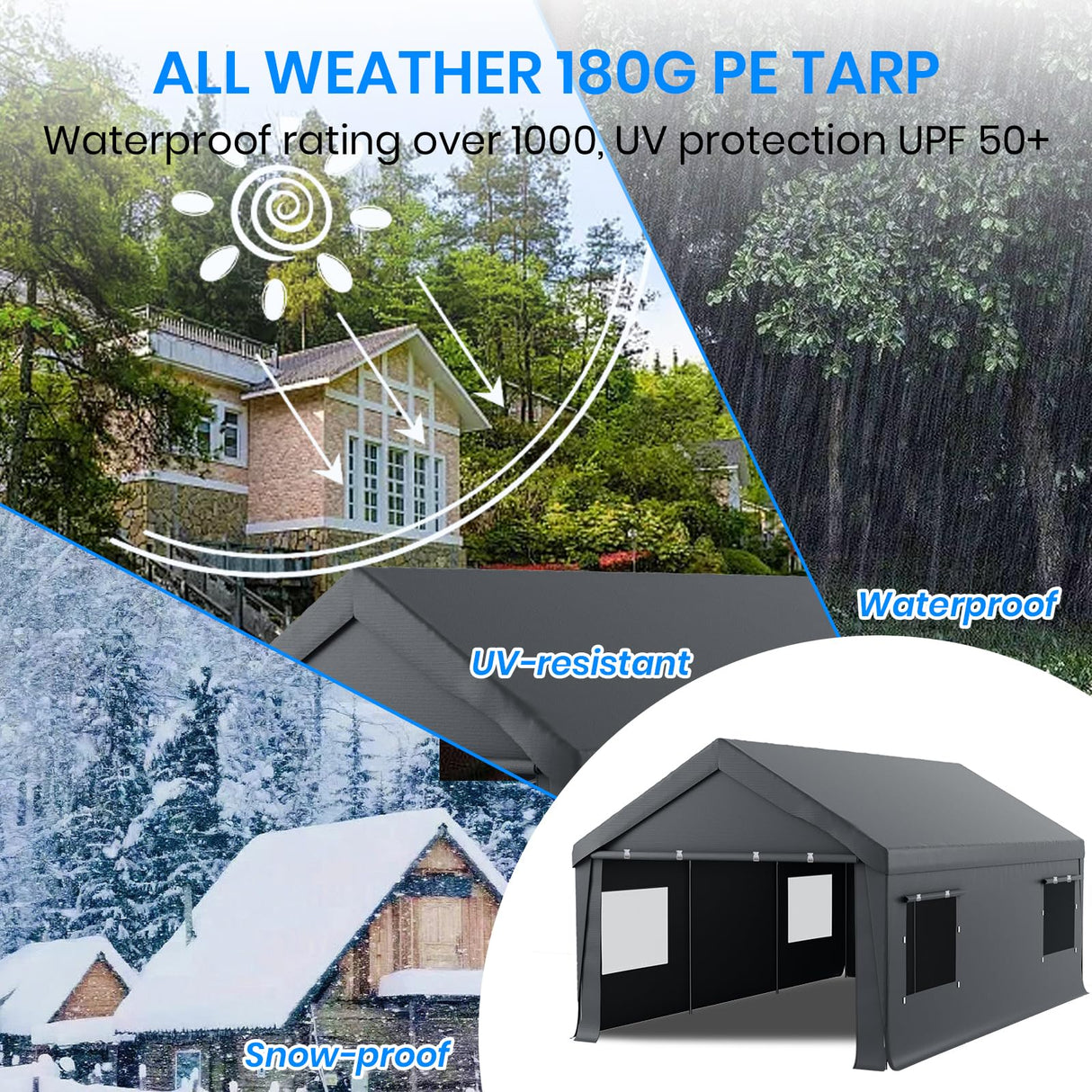 Carport 12x20 Heavy Duty Portable Garage,Carport Canopy with Roll-Up Windows & Doors,Portable Garage and Shelter with Removable Sidewalls,Car Tent Garage with All-Season Tarp for Truck Boat Tractor BUPPLEE