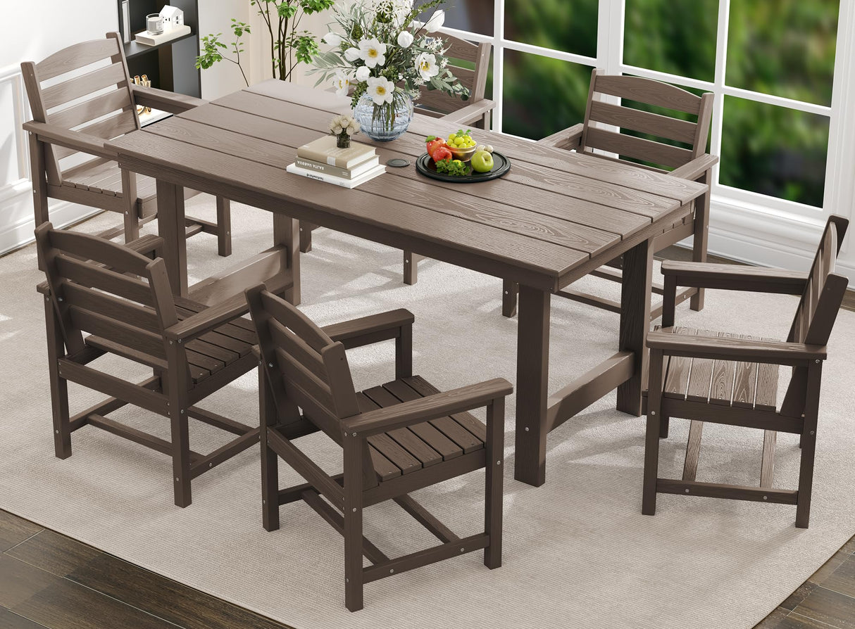 SERWALL Dining Table Chairs Set for 6,67" Extended Large Dining Table with 6 Chairs, 7 Piece HDPE Dining Set for Home, Kitchen, Dining Room, Coffee SERWALL