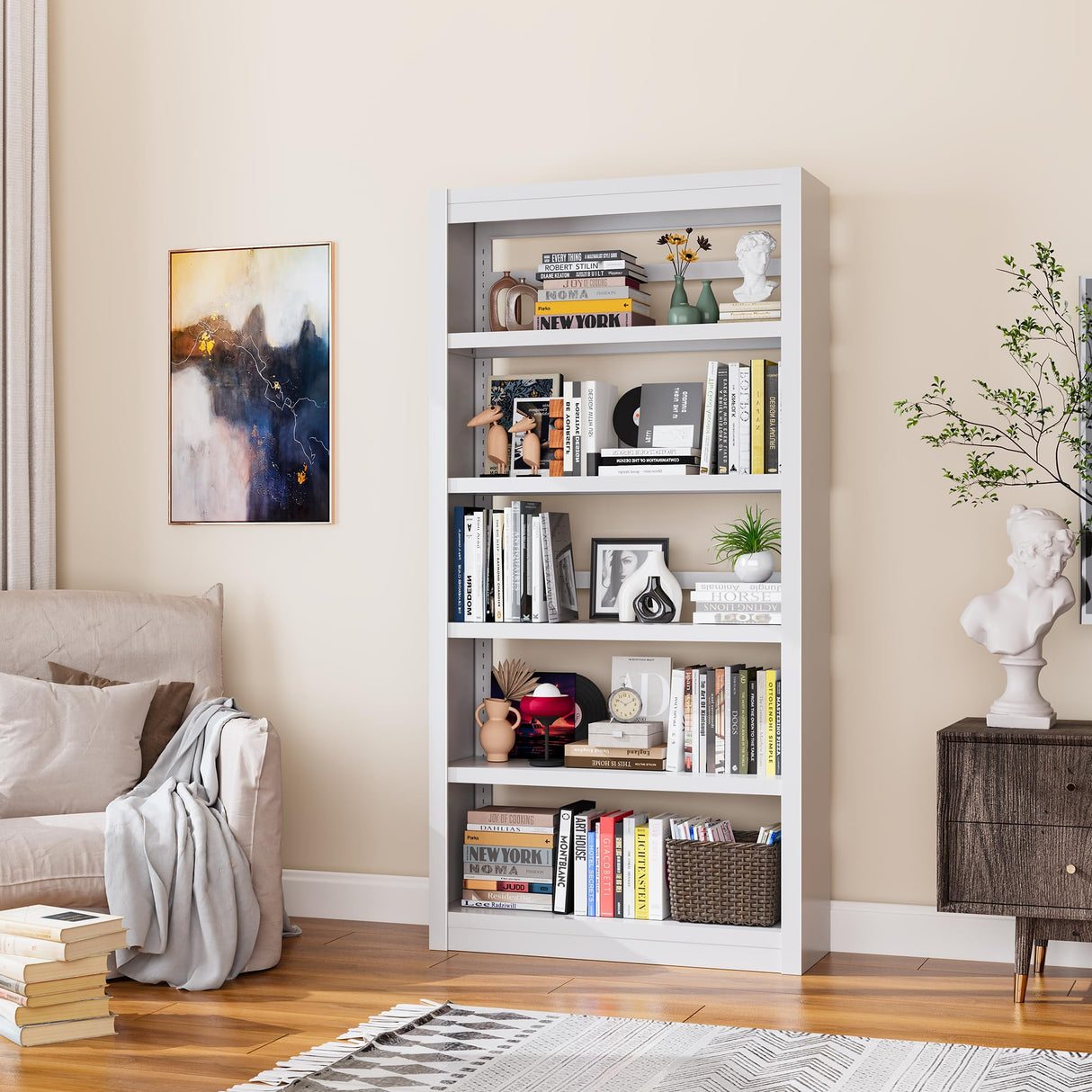 LyAosdFu Bookcase, 5-Shelf Industrial Bookshelf, Large Storage Space, Adjustable Bookshelves, Perfect for Living Room, Home Office, Garage, Ideal for WFH Essentials & Home Office Upgrade LyAosdFu