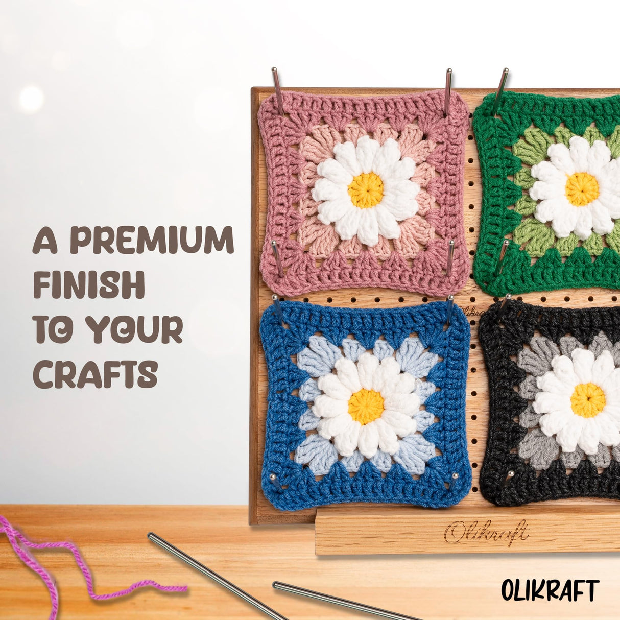 Olikraft 9.5" Crochet Blocking Board with Pegs 50 Pins - Granny Square Blocking Boards for Crochet Projects - Yarn Supplies Tools and Accessories and Gadgets Olikraft