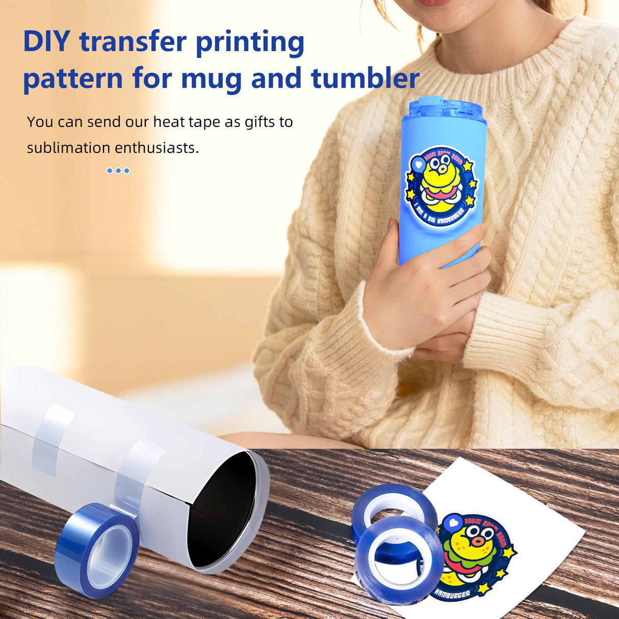 TSSART P18 Heat Tape - Blue Heat Press Tape for Vinyl Sublimation Heat Sublimation Heat Transfer, Oxidation and High Temperature Resistance Residue Free - 4Pack, 0.4inch x 54FT TSSART