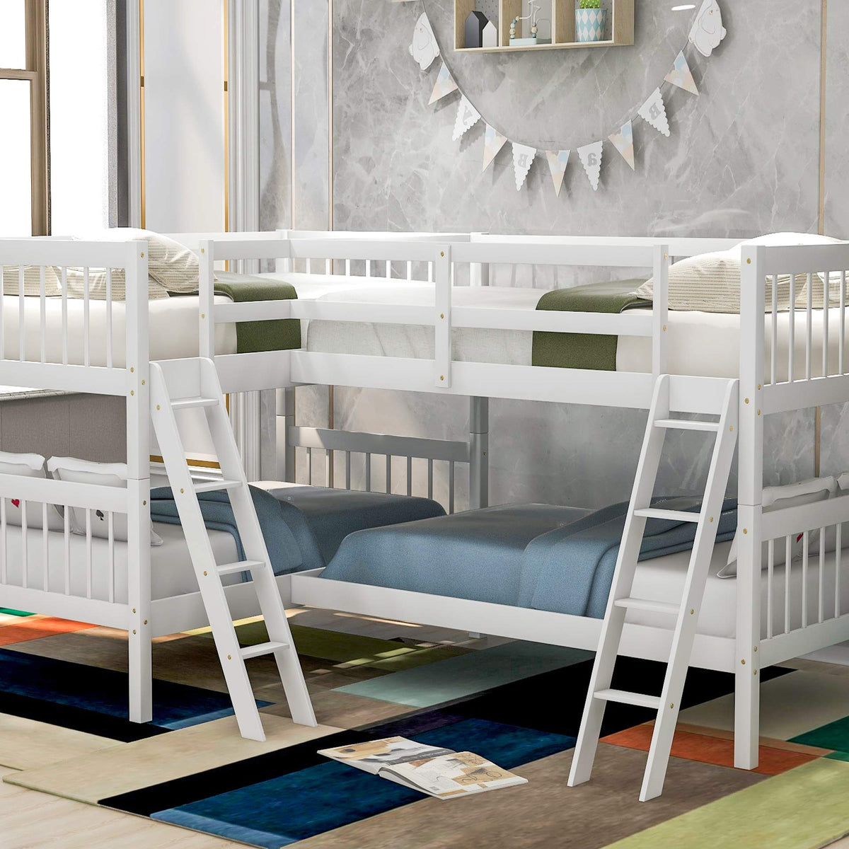 Harper & Bright Designs L Shaped Bunk Bed for 4, Quad Bunk Bed Twin Si ...