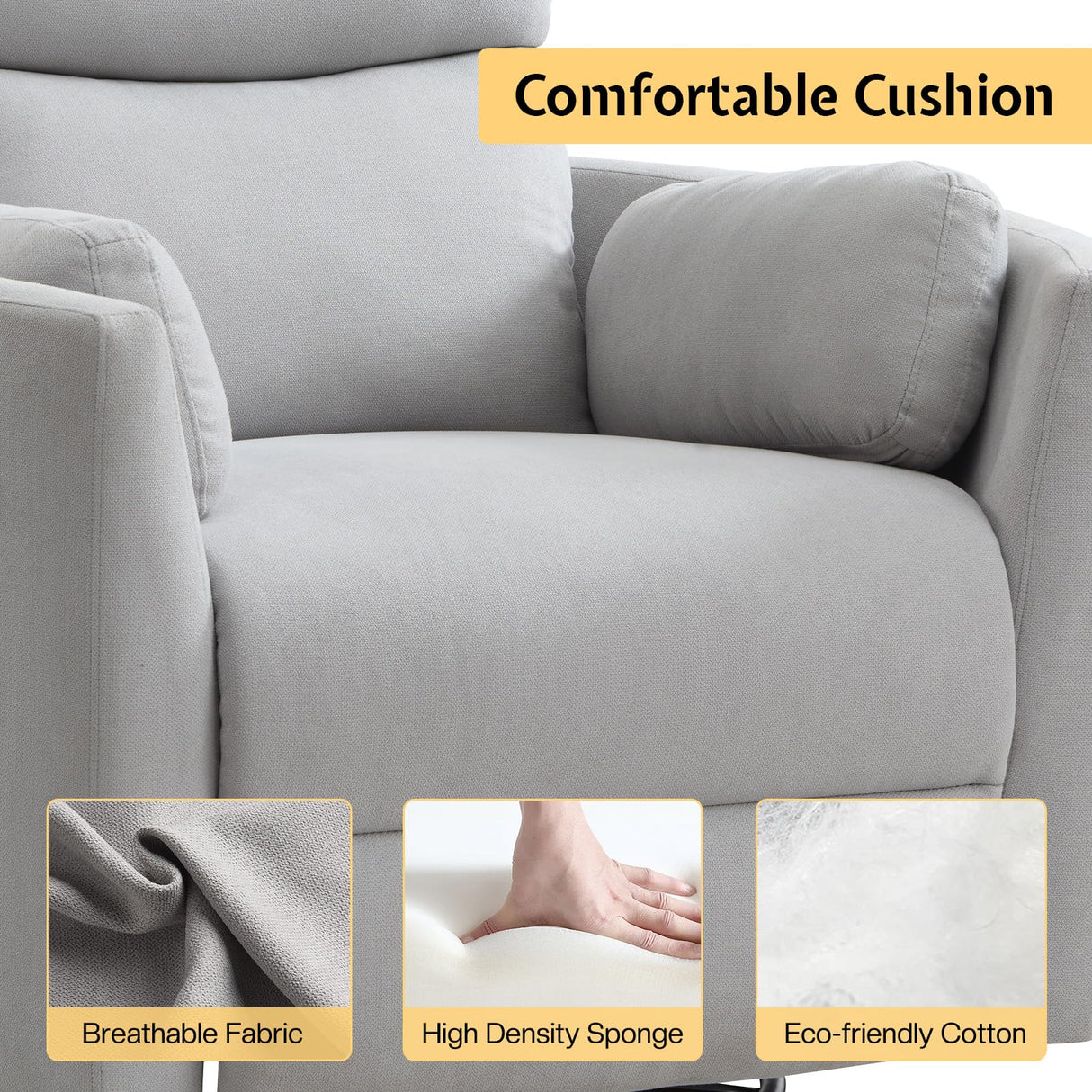 Jocisland Power Recliner Nursery Chair for Adults, Electric Swivel Rocking Glider with USB & Type-C, Soft Fabric Armchair with 2 Pillows, Cozy Reclining Sofa for Living Room, Bedroom, Light Grey Jocisland