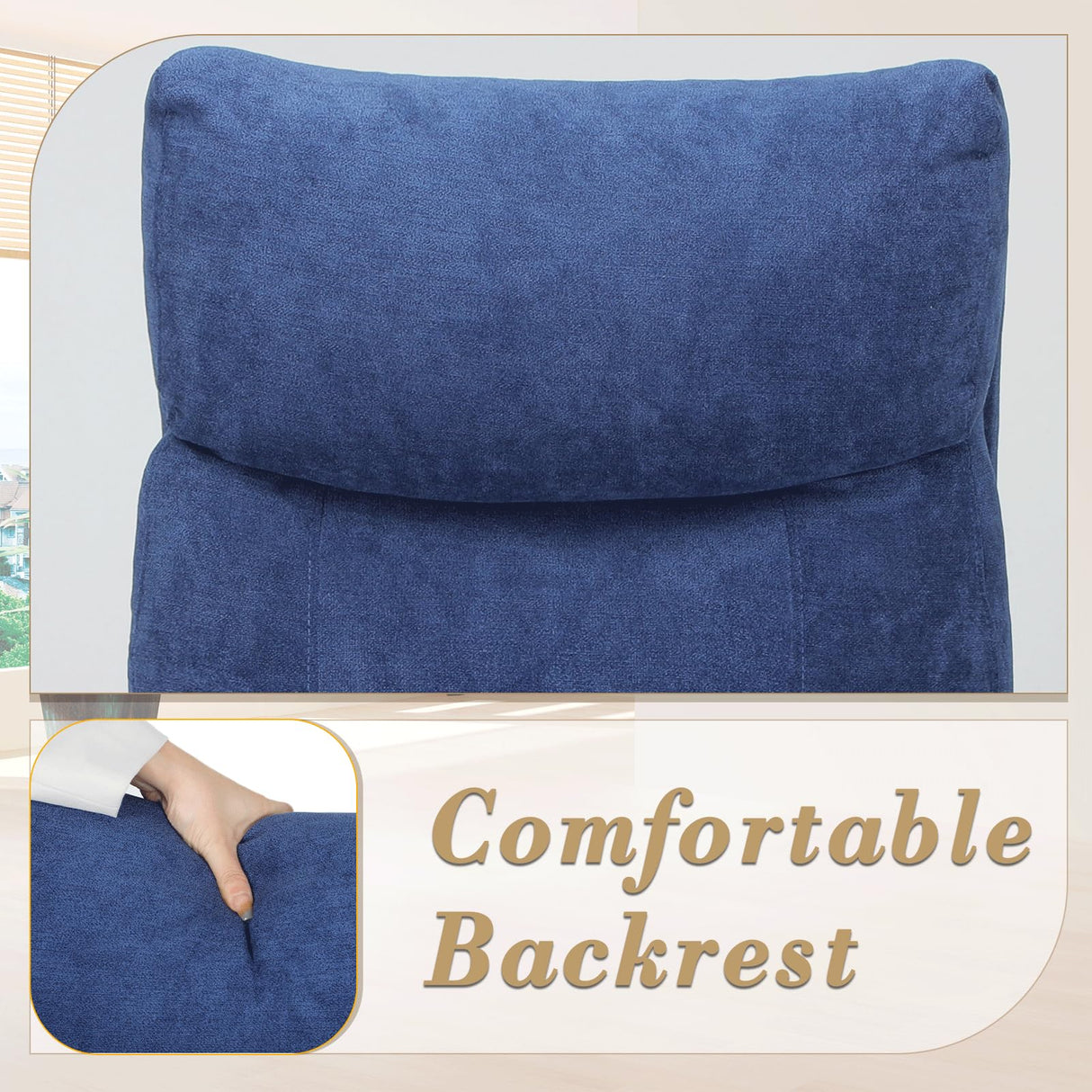 Athena Collection Recliner Chair, Reclining Lounge Chair with Adjustable Backrest and Footrest for Adults, Linen Upholstered Small Recliner Single Sofa for Small Space, Living Room, Bedroom, Blue Athena Collection