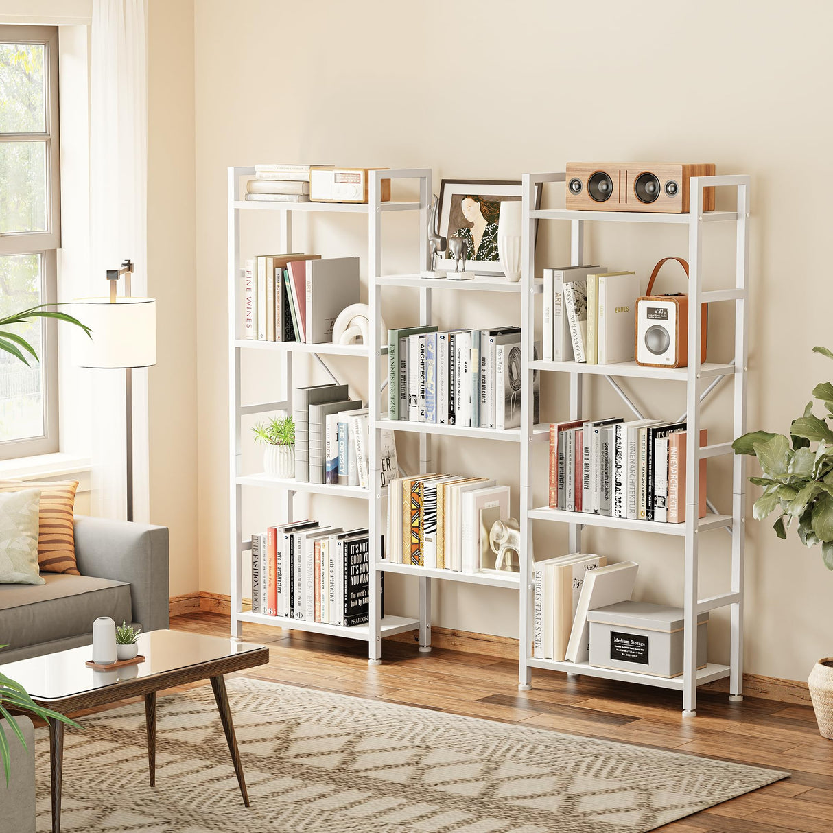 SUPERJARE Triple 4 Tier Bookshelf, Bookcase with 11 Open Display Shelves, Wide Book Shelf Book Case for Home & Office, White SUPERJARE