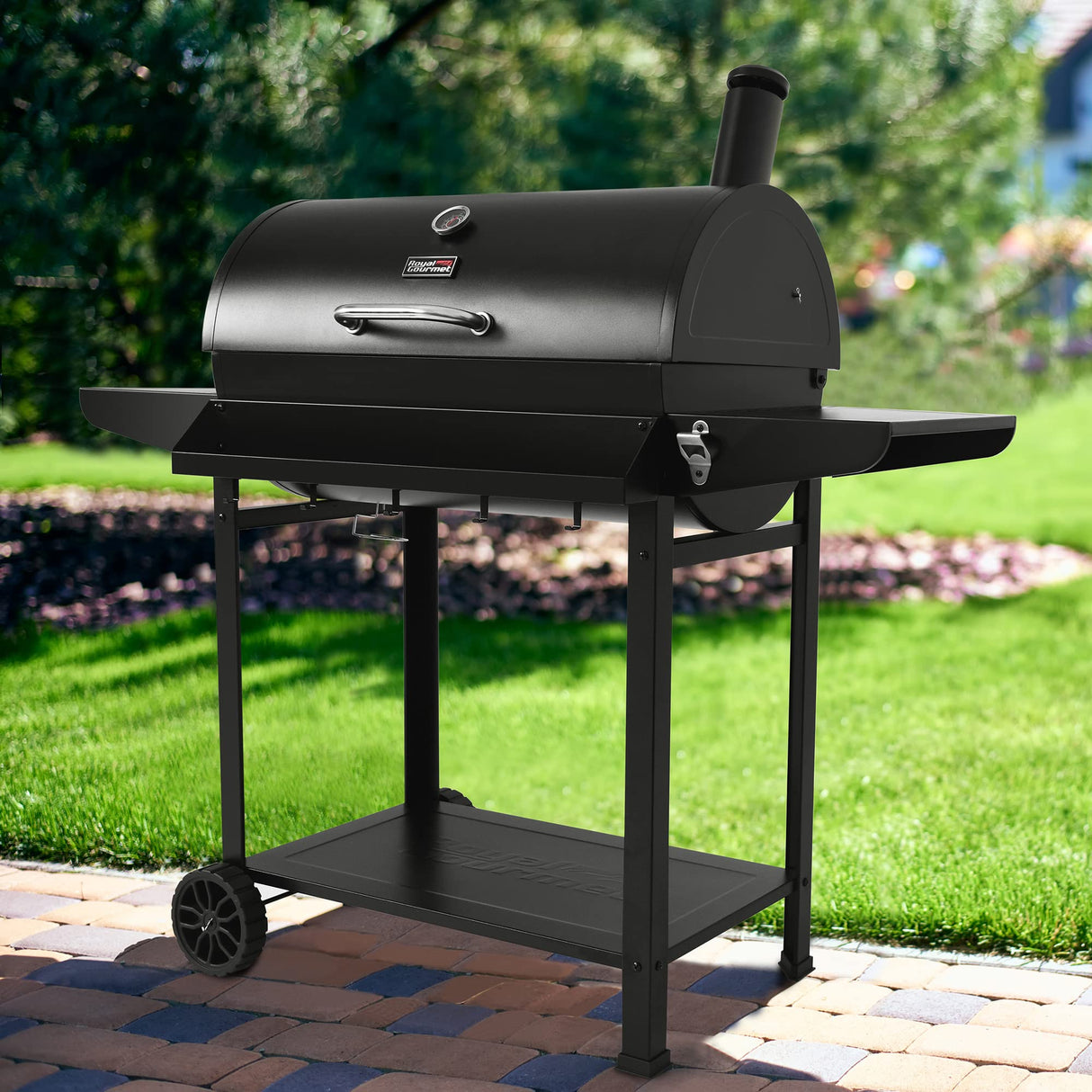 Royal Gourmet CC1830T 30-Inch Barrel Charcoal Grill with Warming Rack & Front Storage Basket, Outdoor BBQ Grill with 627 sq. in. Grilling Area for Backyard Barbecue Cooking Party, Black Royal Gourmet