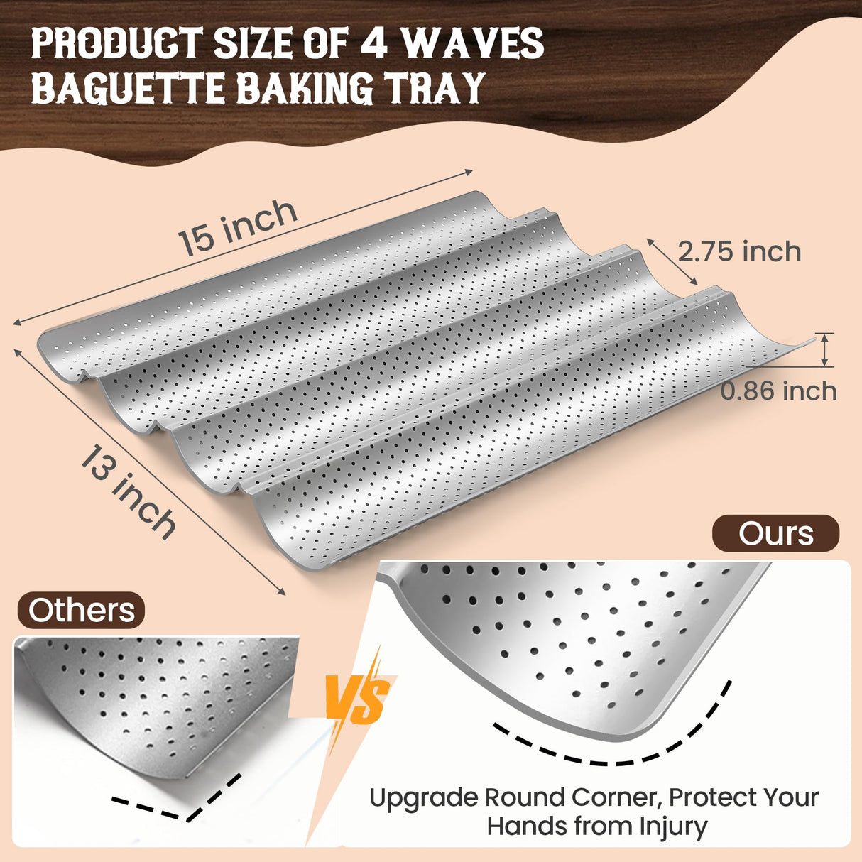 Pavsrmy Baguette Bread Pan, Premium Nonstick Perforated Baguette Pan for French Bread Baking, 4 Loaves Baguette Baking Tray for Sourdough, Italian Bread, Perfect for Creating Crisp Golden-Brown Crust Pavsrmy