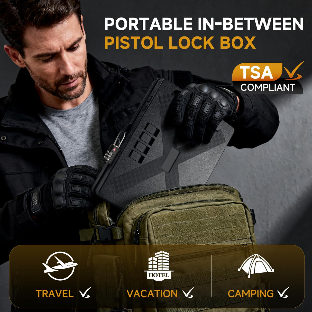 NIANPU Gun Safe Alternative,Portable Gun Case Handgun Lock Box Quick Access Pistol Safe Small Handgun Storage with TSA Padlock,Instant Access Gun Box for Bedside and Car (With Brand Logo, 1) NIANPU