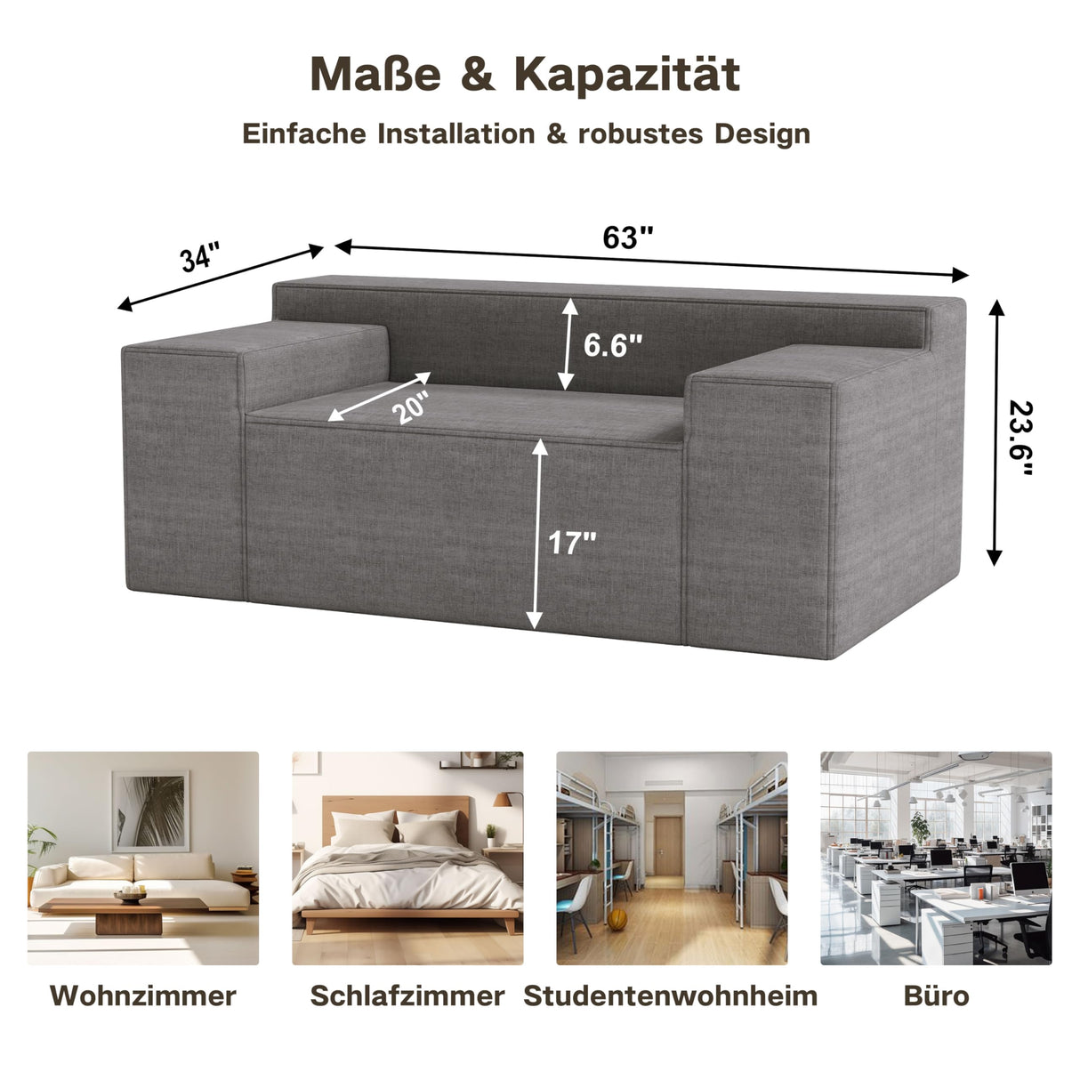 PurrJoys Modern Loveseat, Sofa Couch in a Box, No Assembly Needed, with 2 Pillows, Cat-Scratch Resistant Linen,Small Sofa for for Small Space, Living Room, Bedroom,Grey PurrJoys