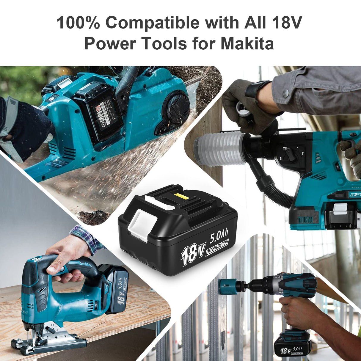 2 Pack 18V 5000mAh Lithium-ion Replacement Battery for Makita and 14.4V-18V Replacement Charger for Makita BL1830 BL1850 BL1840 YongerTool