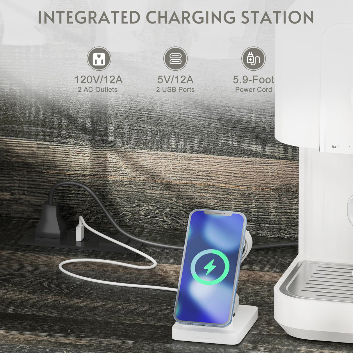 GlouMod Farmhouse Coffee Bar Cabinet with Sliding Barn Door, Buffet Cabinet with Hutch, Kitchen Pantry Cabinet with Power Outlet & Lighting, Tall Liquor Cabinet for Home Dining Room, Black GlouMod