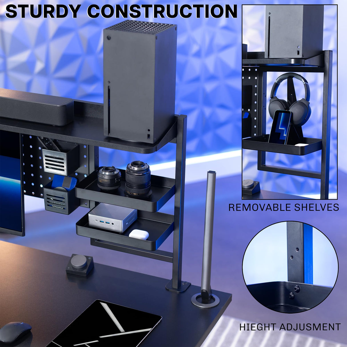 VIVO Steel Clamp-on 46 x 25 inch Desk Pegboard System with Storage Shelf and Accessory Trays, Multi-Purpose Office Organizer, Black, PP-PBSF46 VIVO