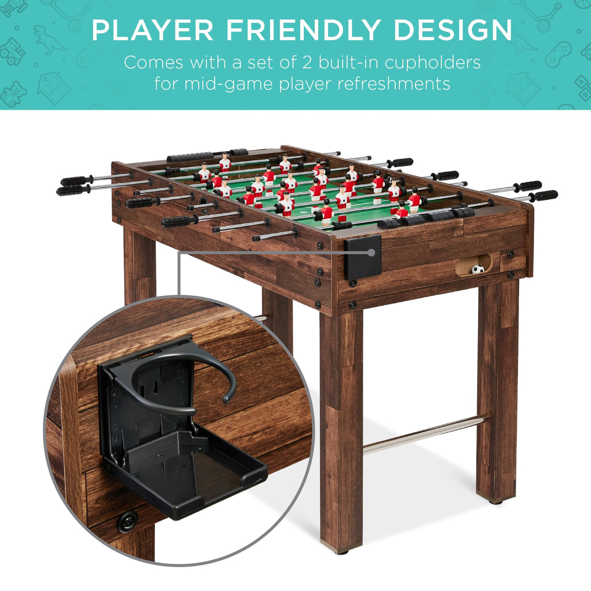 Best Choice Products 48in Competition Sized Foosball Table, Arcade Table Soccer for Home, Game Room, Arcade w/ 2 Balls, 2 Cup Holders - Walnut Best Choice Products