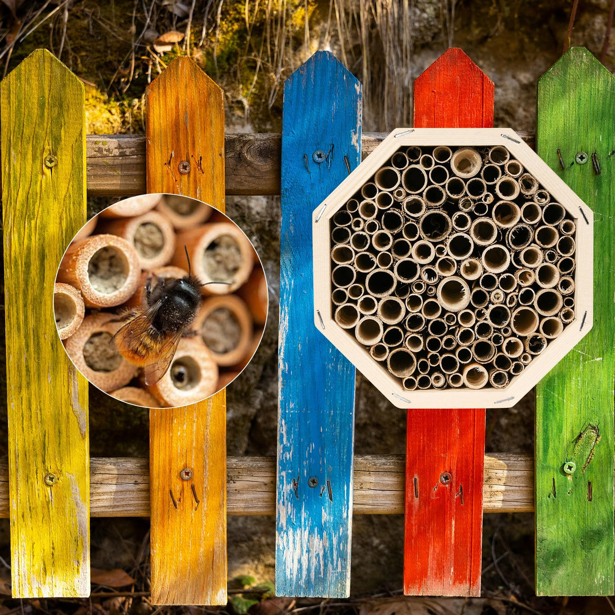 Mason Bee House,Hanging Bee Houses for The Garden, Pollinating Bee House Attracts Peaceful Bee,Insect Observation,Beekeeping Supplies Pumwoy