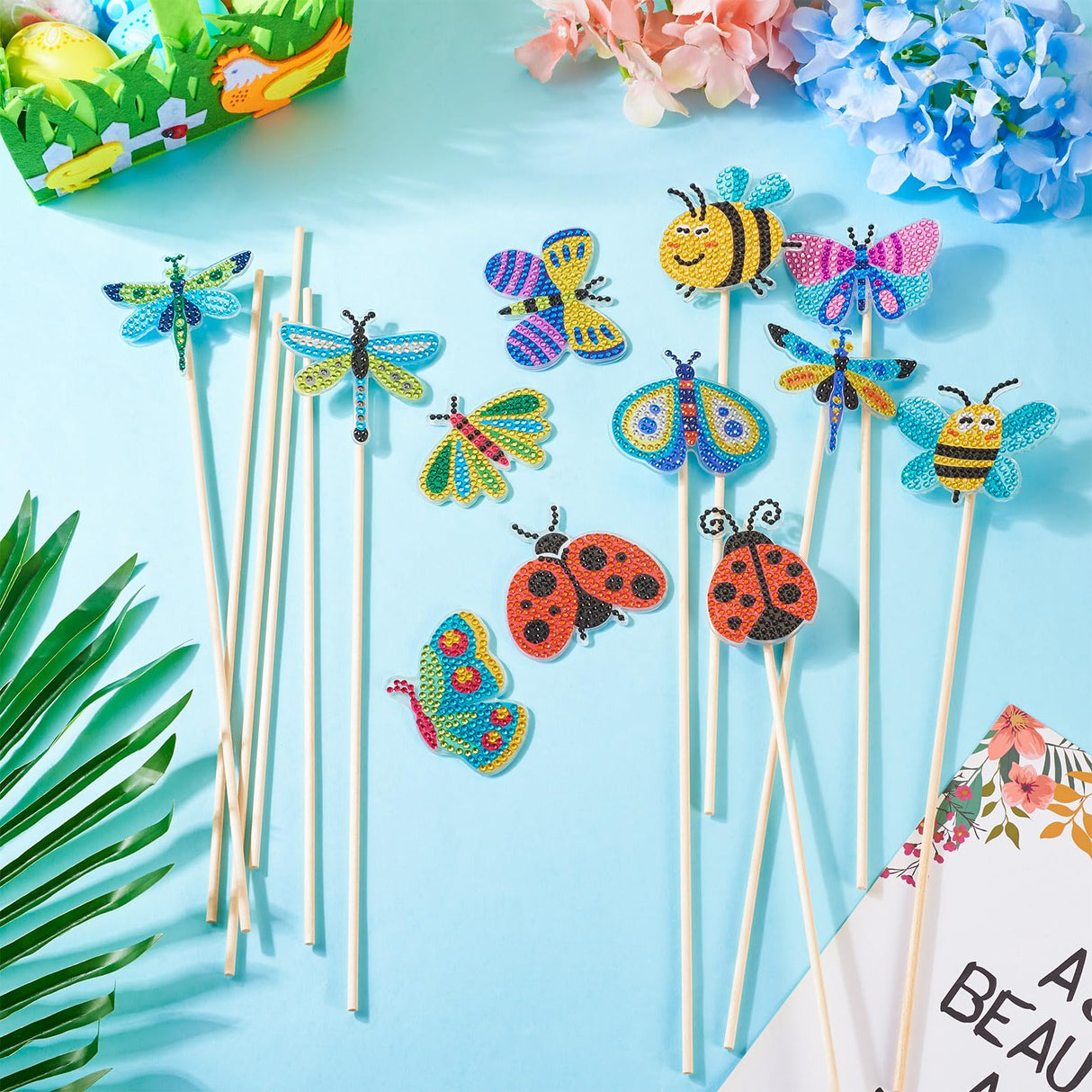 Boutigem 12Pcs Insect Diamond Art Painting Kit for Garden Decor 5D Butterfly Dragonfly Ladybug Bee Diamond Painting Stakes Supplies for Adult Beginner Party Home Ornament Boutigem