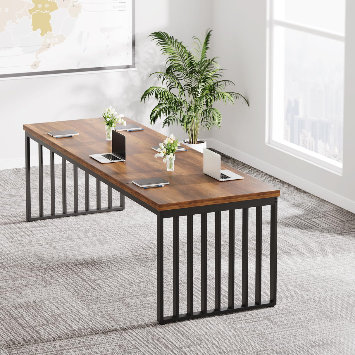 Tribesigns 6.56 ft Conference Table, Large Rectangle Meeting Seminar Table, Industrial Long Business Table for 6-8 People (Without Chair) (Brown & Black) Tribesigns