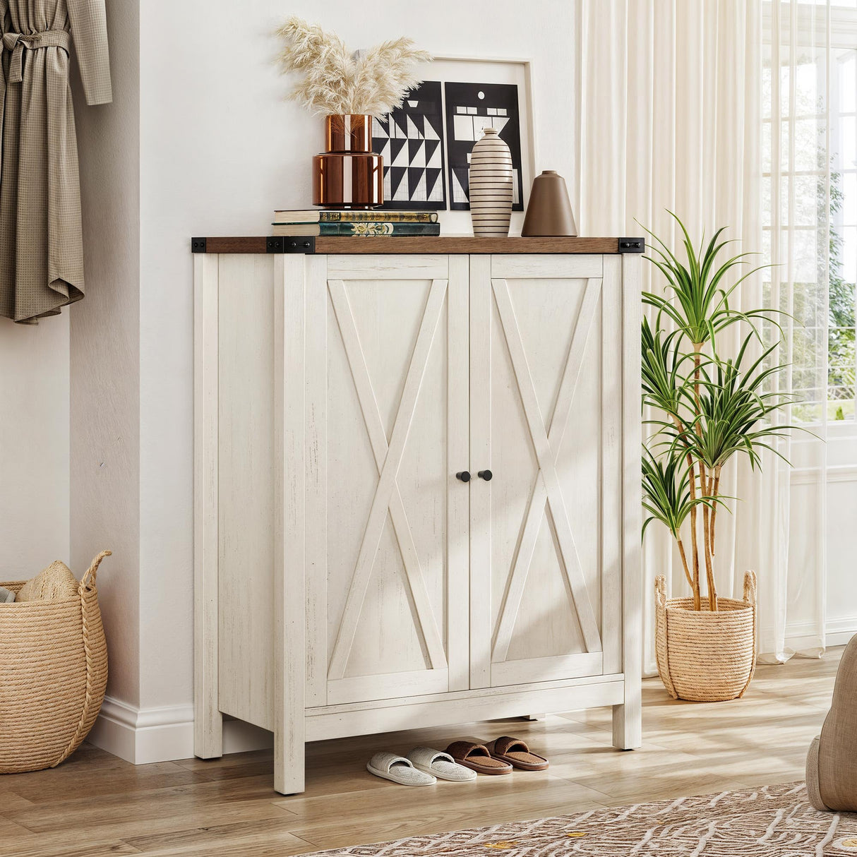 YITAHOME Shoe Cabinet with Doors, Farmhouse 5-Tier Shoe Storage Cabinet for Entryway, Large Capacity Wooden Shoes Rack Organizer for Entryway/Hallway/Closet, Beige YITAHOME