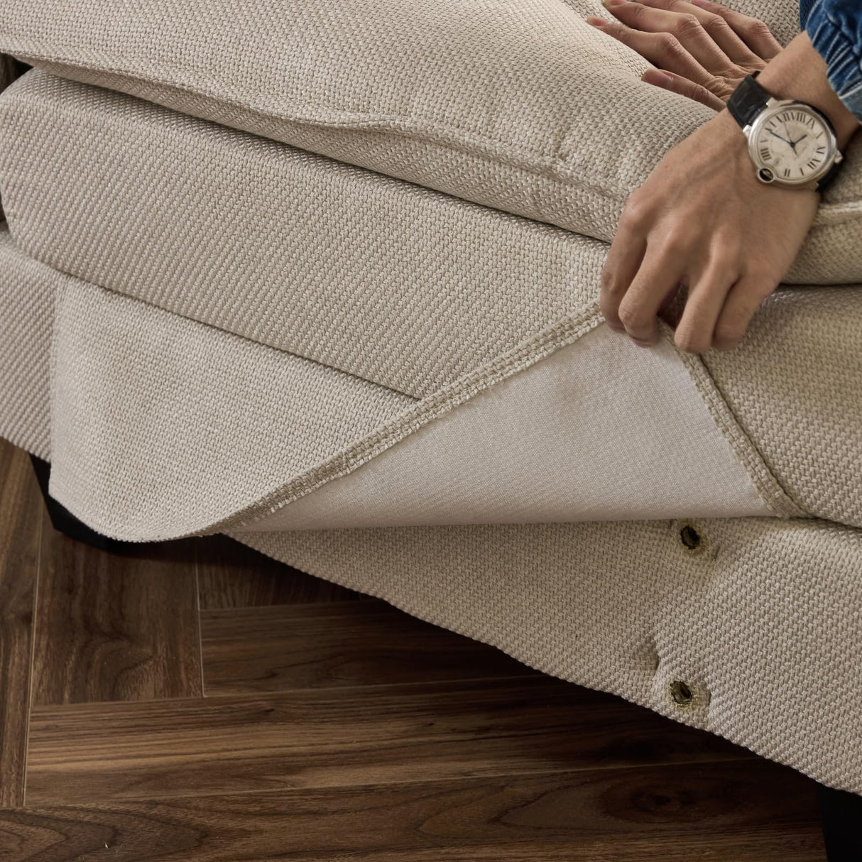 Karl home Sectional Sofa Modular Deep Seat Sofa Couch with Ottoman, Linen Sofa Sleeper Comfy Upholstered Furniture for Living Room, Apartment, Studio, Office, (3-Seat & 1-Ottoman, Beige) Karl home