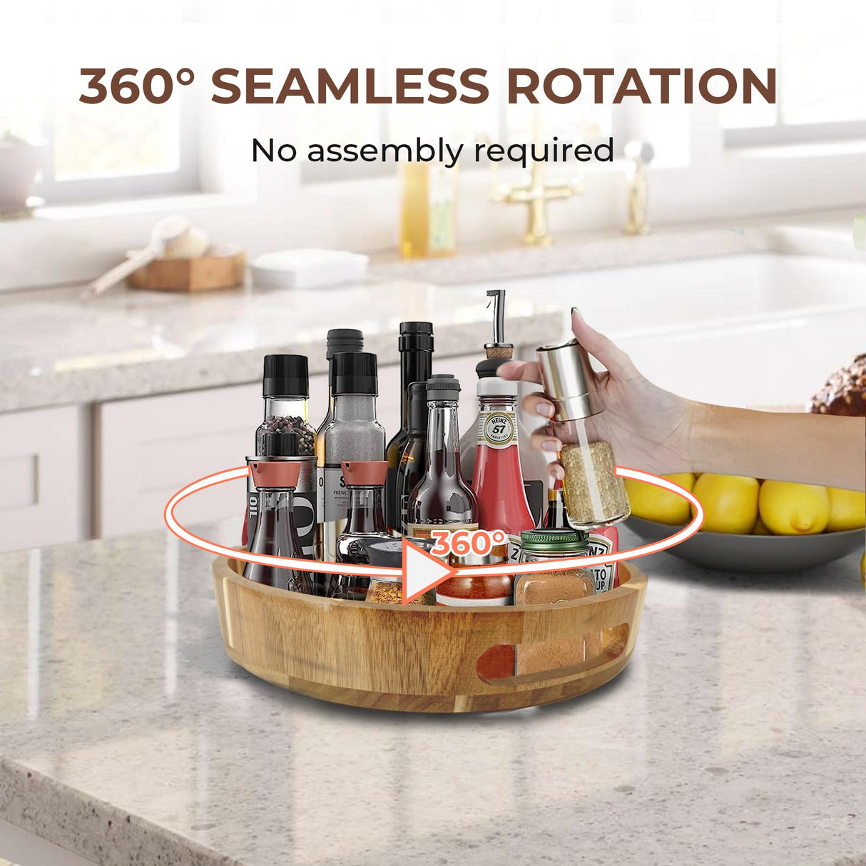 Lazy Susan Organizer - 12 Inch Lazy Susan Turntable Organizer - Wooden Lazy Susan for Table Top, Countertop, Cabinet, Pantry, Dining Table - 100% Acacia Wood Lazy Susan - Kitchen Countertop Organizer PANDAWOOD