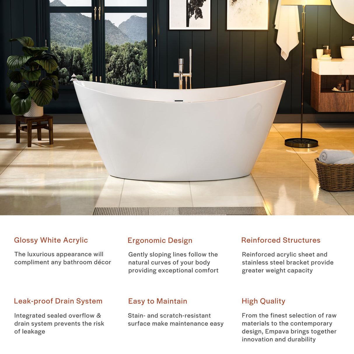 Empava EMPV-FT1518 67" Acrylic Freestanding Bathtub Empava