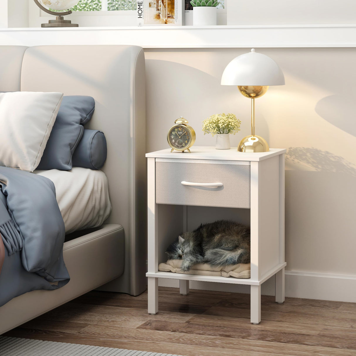 YAUKOMEL End Table Set of 2, White Nightstand with Fabric Drawer, Bed Side Table,Side Table, Modern Nightstand for Living Room,Bed Room,Small Space,11.4" x 15.3" x 21.6",White CTG68WB-2 YAUKOMEL