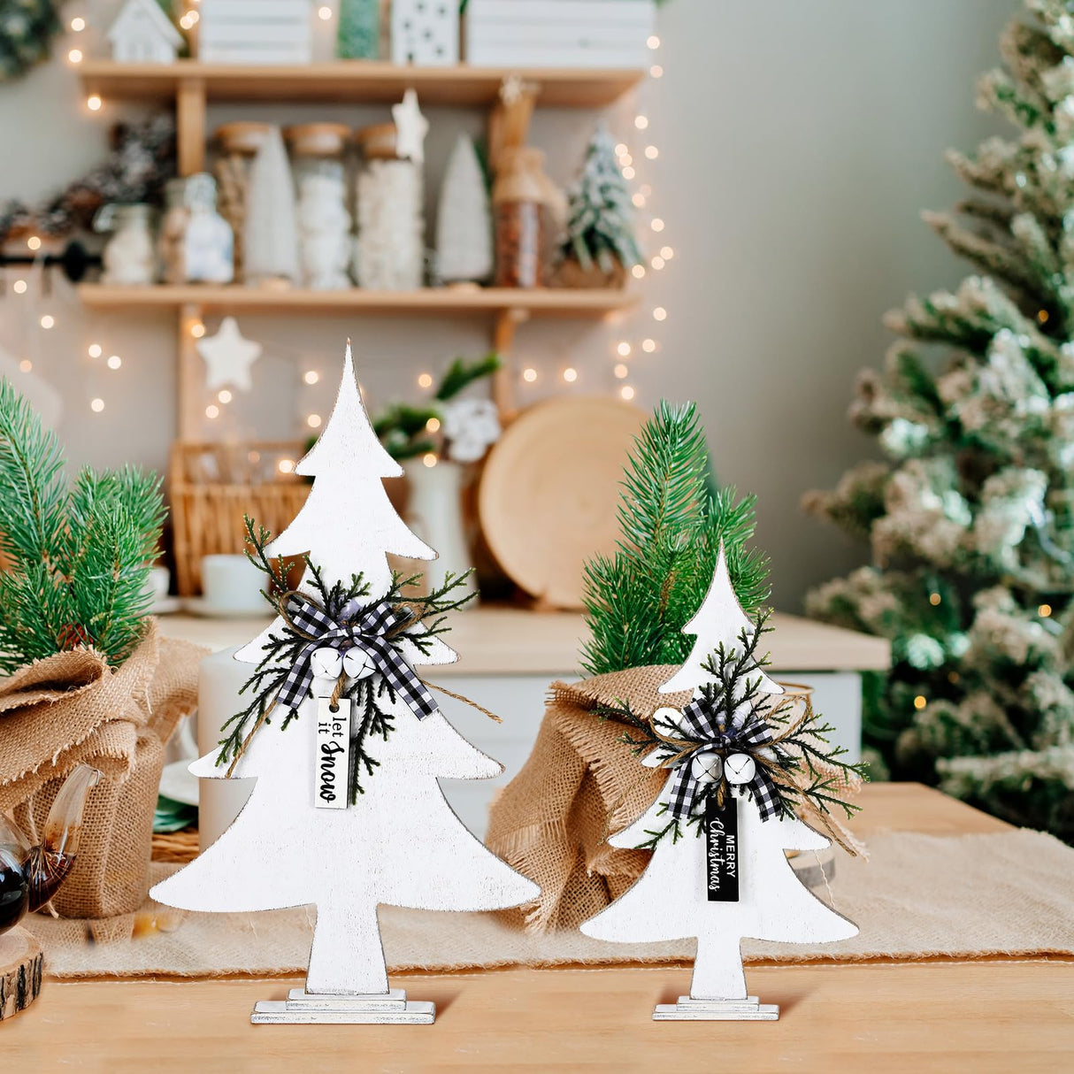 Geetery 3 Pcs Wooden Christmas Trees Table Decor Wood Tabletop Decors Retro Xmas Tree Table Topper Sign Christmas Tall Standing Rustic Wood Christmas Trees Centerpiece for Christmas Winter Holiday Geetery