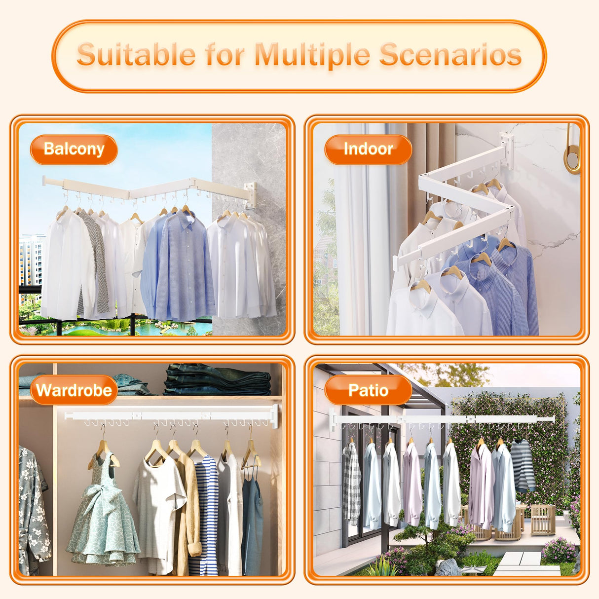 ZdwCyl Clothes Drying Rack,Laundry Space Saver Wall Mounted,Retractable,Collapsible(Tri-Fold), White Color Rack Clothing ZdwCyl