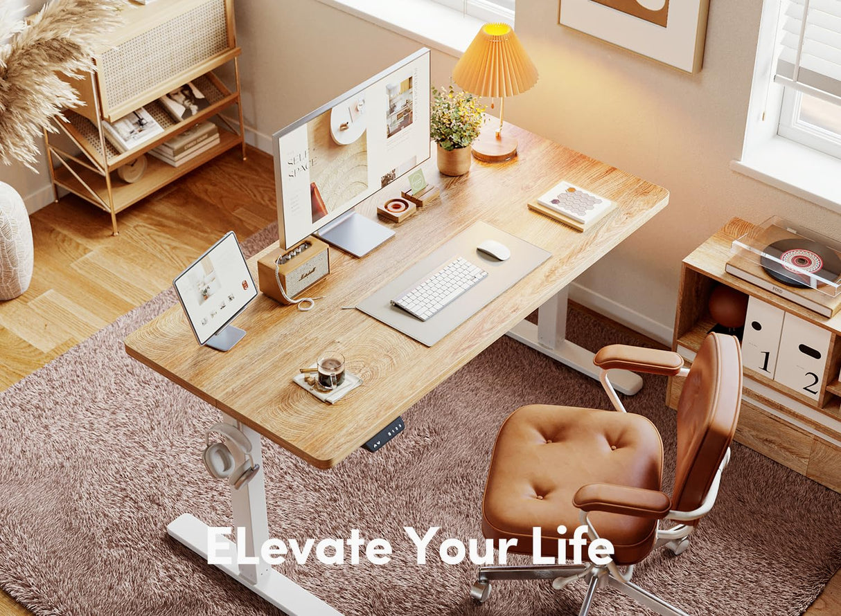 BANTI 55'' Standing Desk, Electric Stand up Height Adjustable Home Office Table, Sit Stand Desk with Splice Board, Maple BANTI