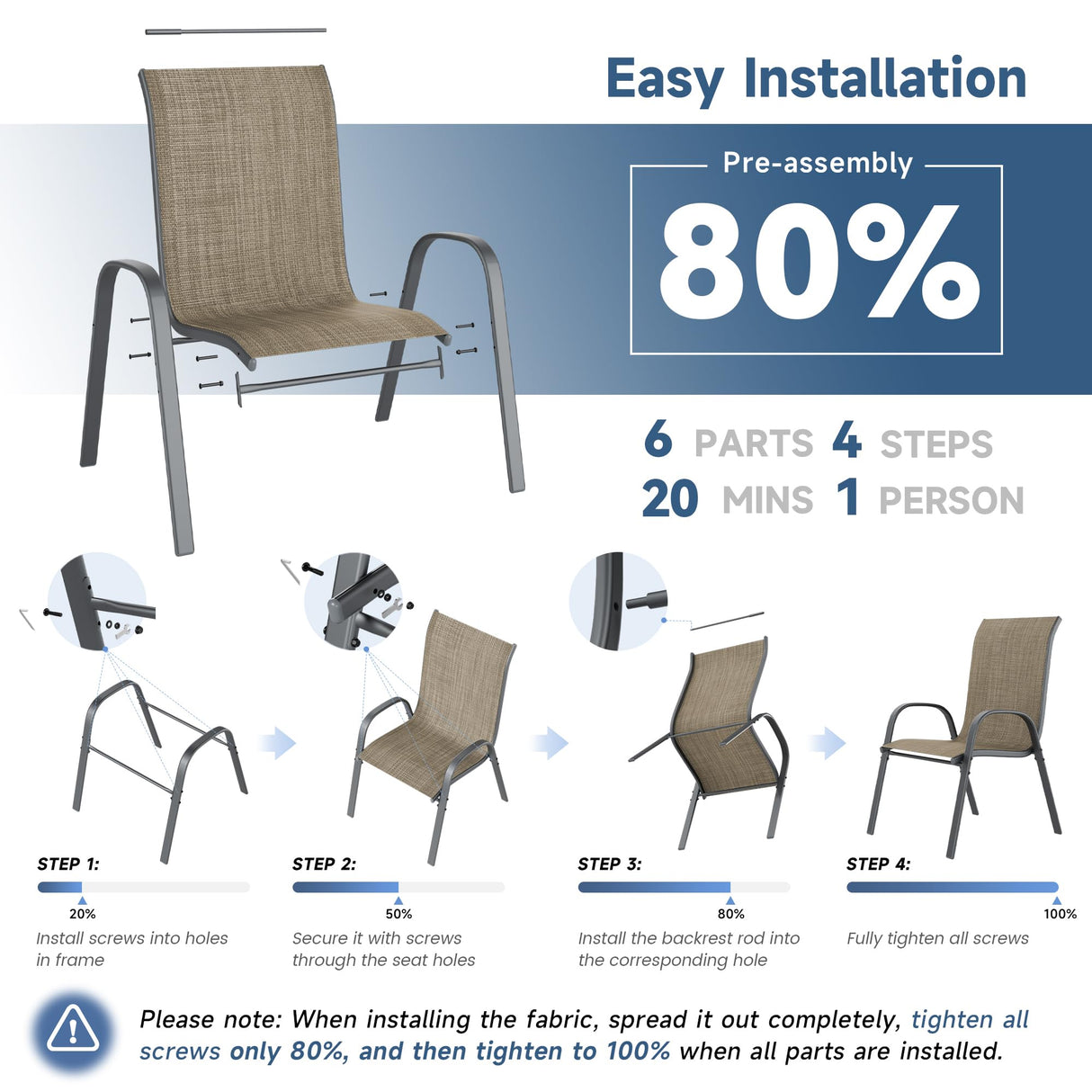 Amopatio 3 Piece Patio Set, Outdoor Stackable Dinging Chairs for All Weather, Breathable Garden Furniture for Backyard Deck, Brown Amopatio